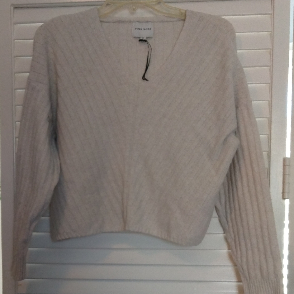 Pink Rose Cream V-Neck Sweater